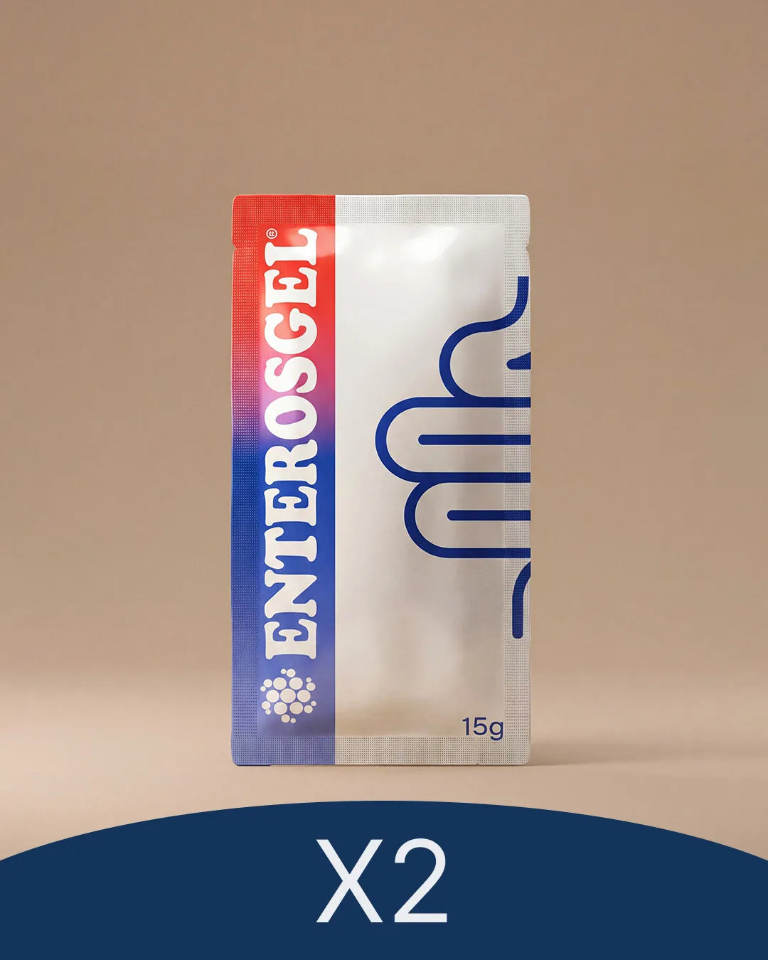 Enterosgel package on a beige background with 'X2' text at the bottom.