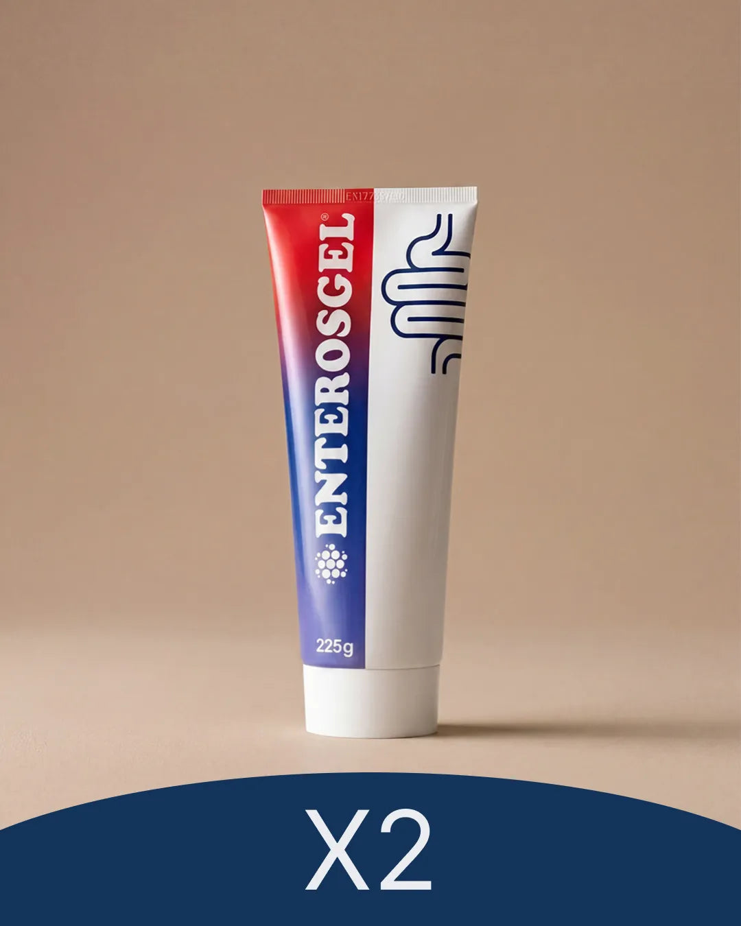 Tube of Enterosgel on a beige background with 'X2' at the bottom.