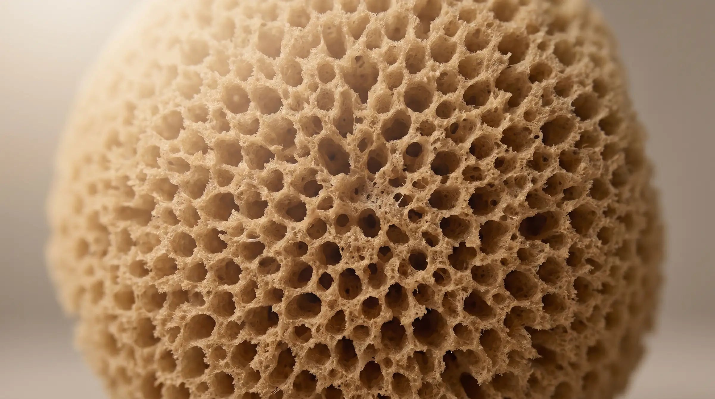 Close-up of a natural sponge with a beige colour.
